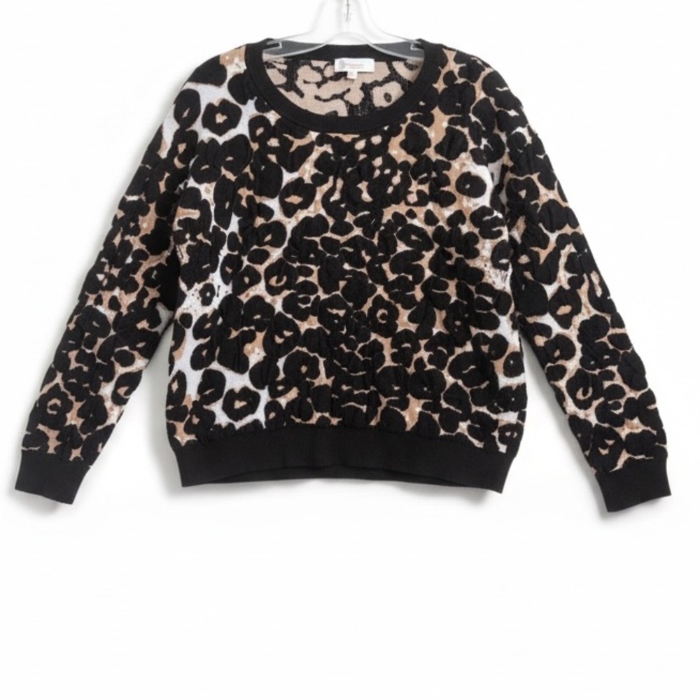 Vince Camuto Leopard Oversized Sweater Textured Animal Print Crew Top Neutral L - Picture 9 of 15